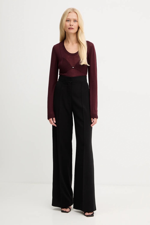 Elisabetta Franchi pulover din amestec de lână MK35S57E2 burgundia AW25