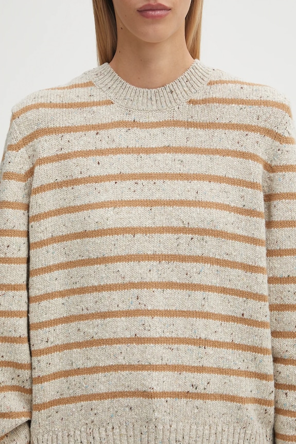 Barbour sweter z wełną Claydon Knitted Jumper beżowy LKN1665ST53
