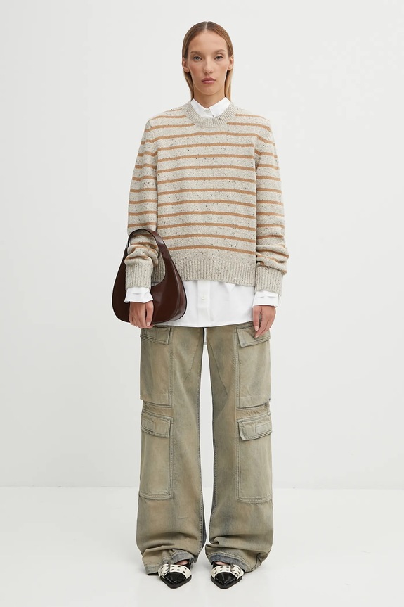 Barbour sweter z wełną Claydon Knitted Jumper LKN1665ST53 beżowy