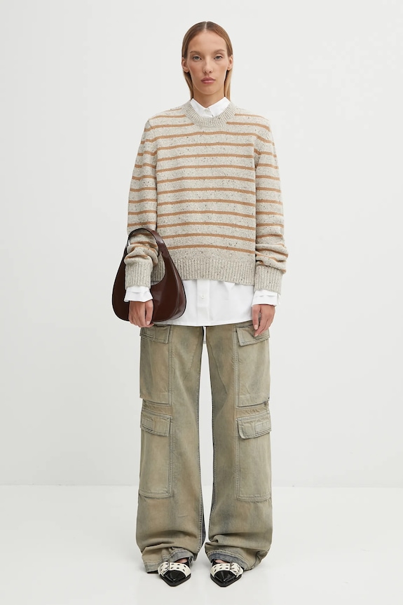 Barbour sweter z wełną Claydon Knitted Jumper LKN1665ST53 beżowy