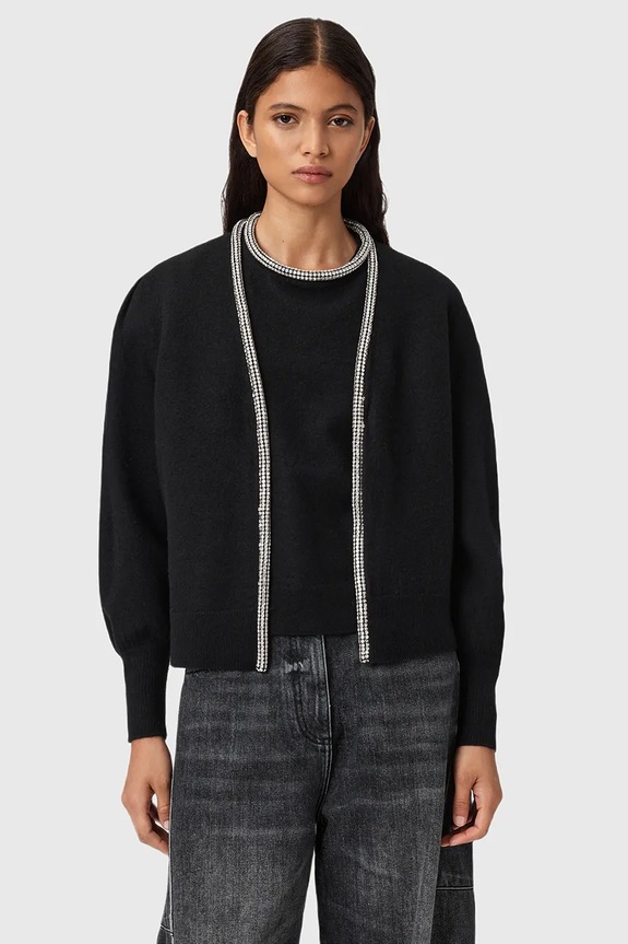 Вовняний кардиган AllSaints ODELL вовна чорний W033KD