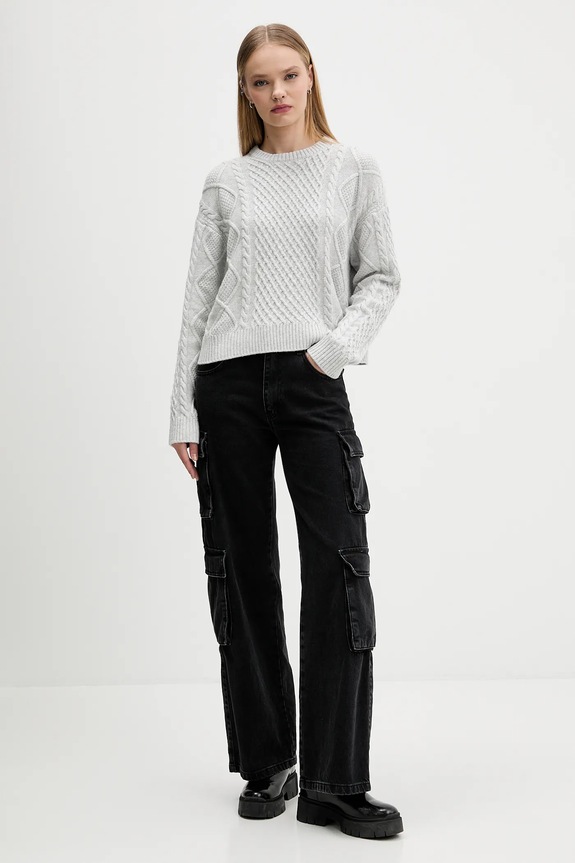 Pulover z dodatkom volne Guess Jeans W5BR09.Z0561 siva AW25