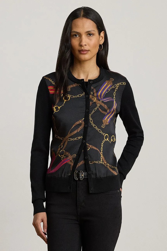 Lauren Ralph Lauren kardigán pamutkeverékből mintás fekete 200979651