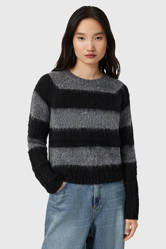 AllSaints sweter z dodatkiem wełny LOU okrągły czarny W053KD