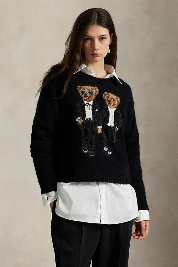 Polo Ralph Lauren sweter z dodatkiem wełny aplikacja czarny 211978619