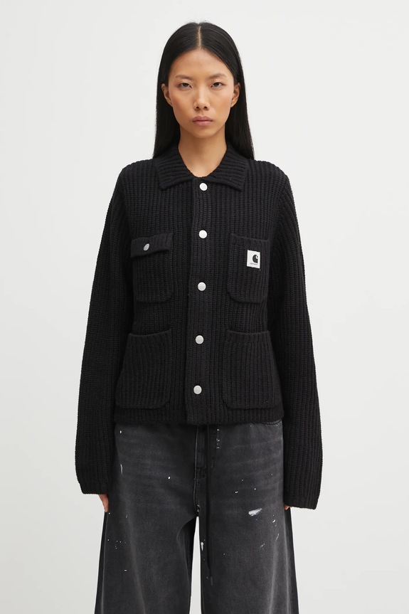 Kardigan s příměsí vlny Carhartt WIP W' Michigan Sweater hrubá černá I035379.89XX