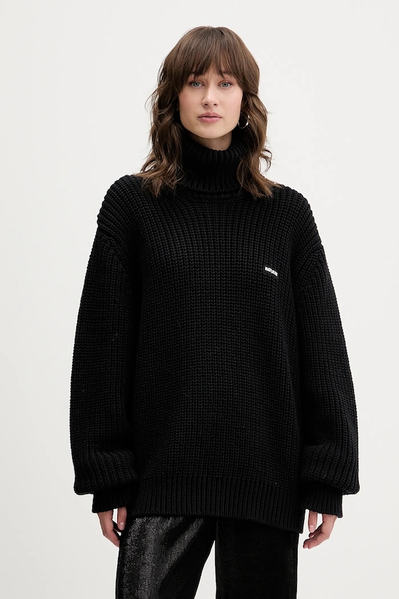 Rotate sweter z dodatkiem wełny golf czarny 114734100