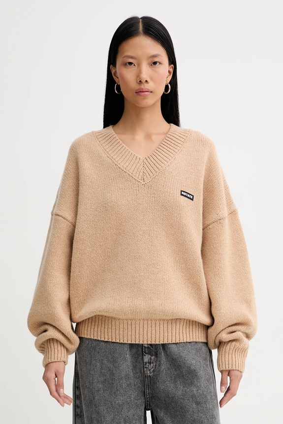 Rotate sweter wełniany szpic beżowy 1147631753
