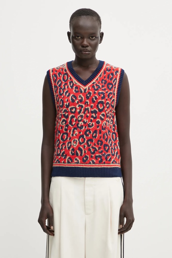 adidas Originals gilet con lana Wb Knit Vest scollo a V rosso KD0335