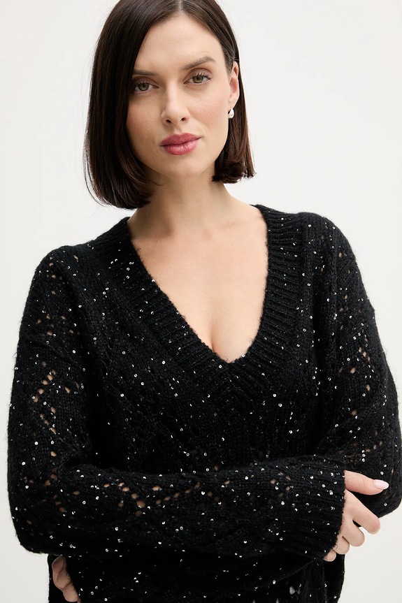 United Colors of Benetton pulover din amestec de lână negru 1LPRD403G