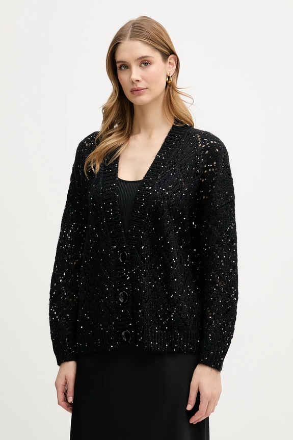 United Colors of Benetton kardigan aplikacja czarny 1LPRD605A