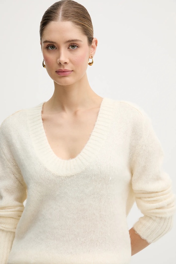 United Colors of Benetton sweter z dodatkiem moheru beżowy 1VAAD10EX