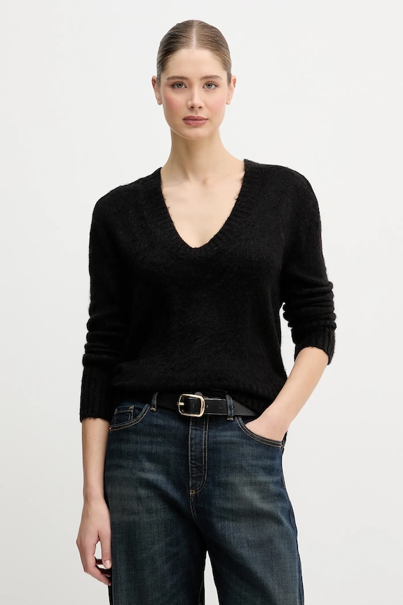 United Colors of Benetton sweter z dodatkiem moheru okrągły czarny 1VAAD10EX