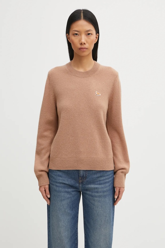 Μάλλινο πουλόβερ Maison Kitsuné Baby Fox Lambswool Regular απλικέ καφέ PW00817KT1006