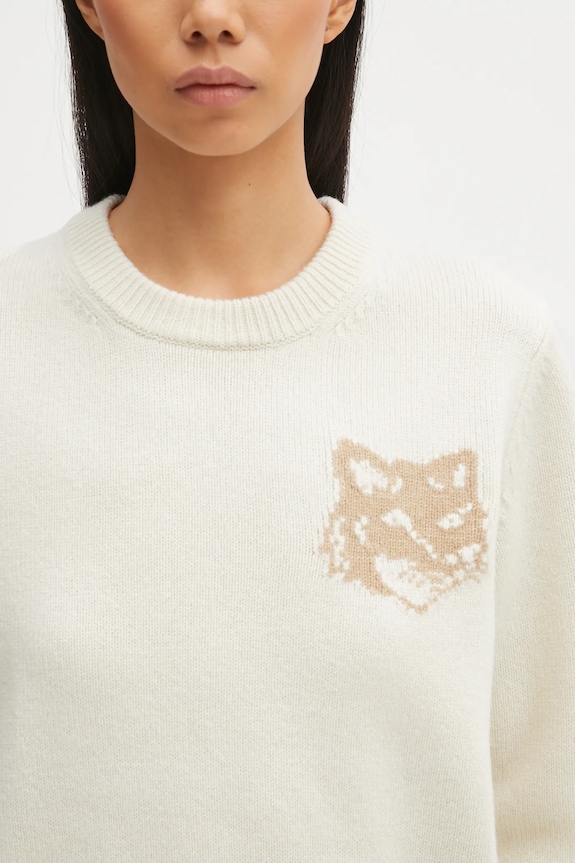 Maison Kitsuné woolen jumper Fox Head Intarsia Merino beige NW00808KM0329