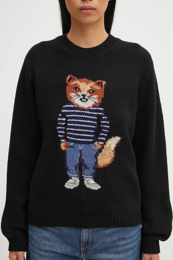 Maison Kitsuné wool blend jumper Dressed Fox Intarsia Wool black PW00812KH0002