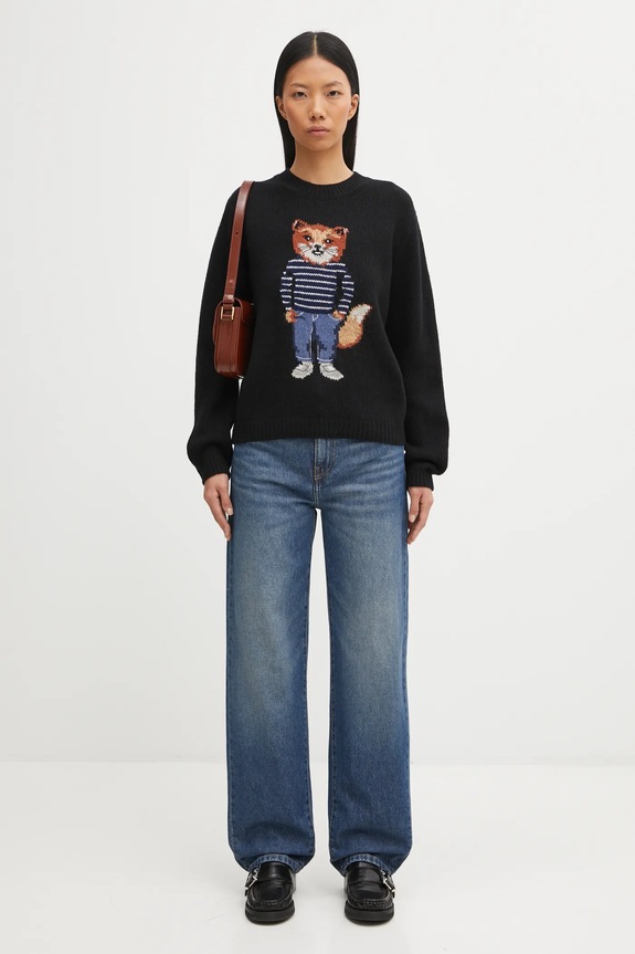 Maison Kitsuné wool blend jumper Dressed Fox Intarsia Wool PW00812KH0002 black