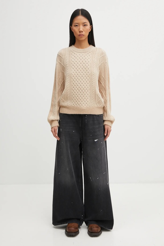 Πουλόβερ με προσθήκη μαλλιού Maison Kitsuné Alpaca Cable Knit PW00804KT1153 μπεζ