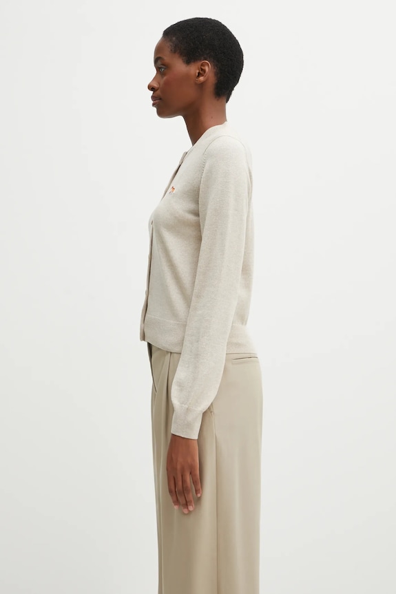 Maison Kitsuné woolen cardigan Baby Fox Merino Regular PW00502KT1181 beige AW25