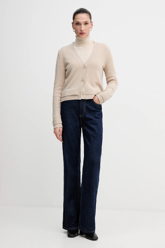 Kardigan s prímesou vlny Sisley 122WL602S béžová AW25