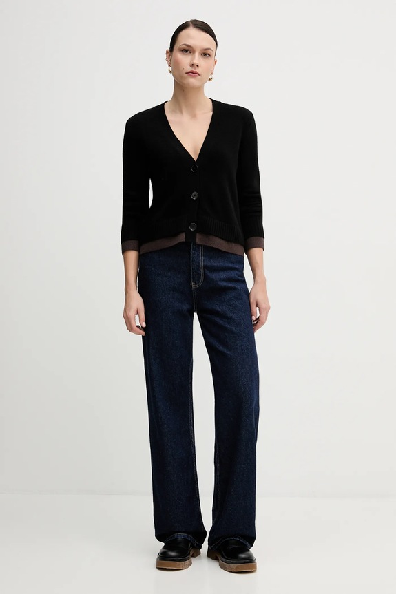 Sisley gyapjú kardigán 122WL602S fekete AW25