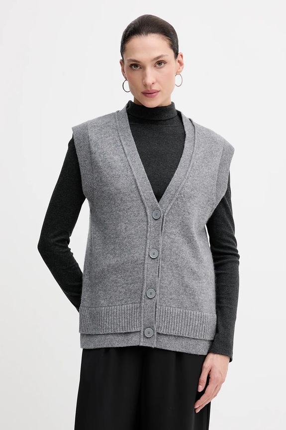Γιλέκο με προσθήκη μαλλιού Sisley μελανζέ γκρί 1M9AL603B