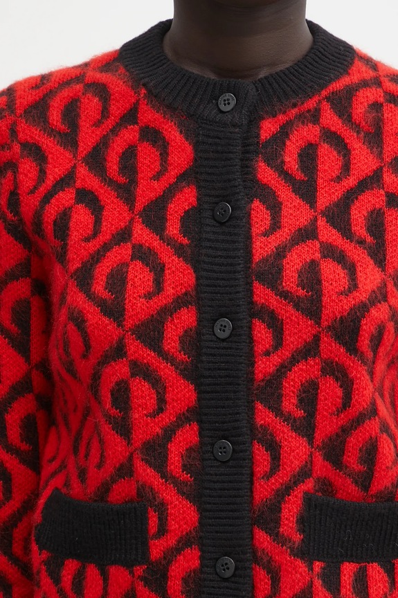 Marine Serre cardigan with wool blend Moon Lozenge Knit red WTK086ACKNI0539