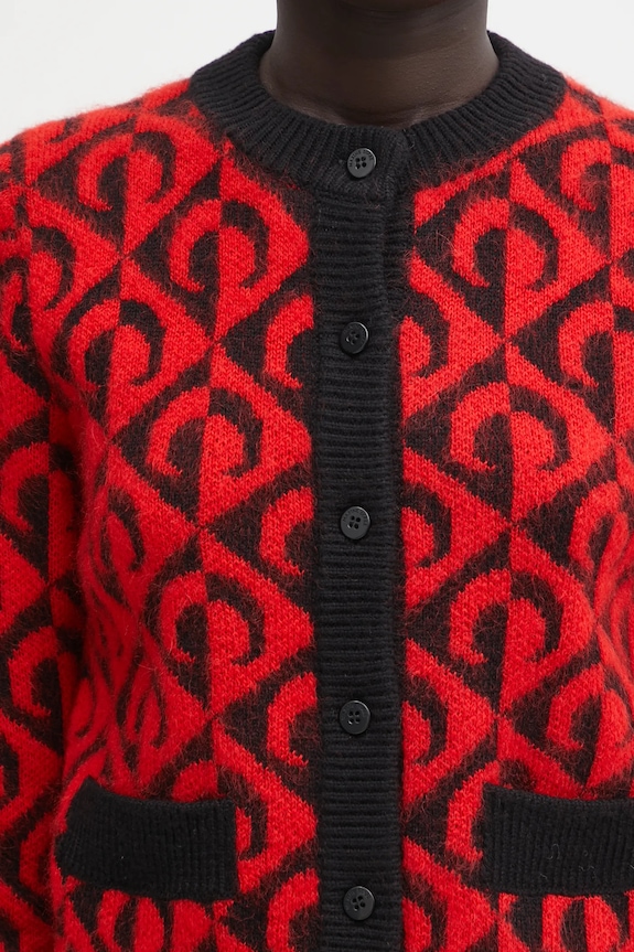Marine Serre cardigan with wool blend Moon Lozenge Knit red WTK086ACKNI0539