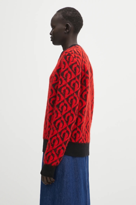 Marine Serre sweter z dodatkiem wełny Moon Lozenge Knit Crewneck MTK004ACKNI0539 czerwony AW25