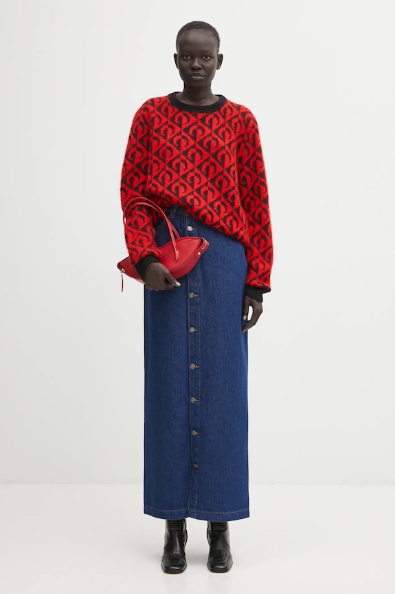 Marine Serre sweter z dodatkiem wełny Moon Lozenge Knit Crewneck MTK004ACKNI0539 czerwony