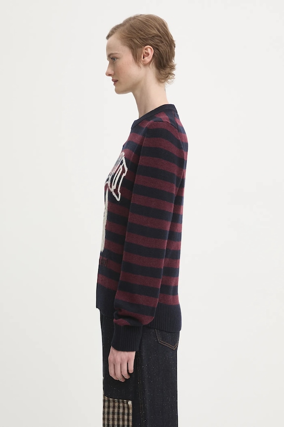 GANNI sweter z dodatkiem wełny Graphic Wool Mix Poodle Stripe K2567 bordowy AW25