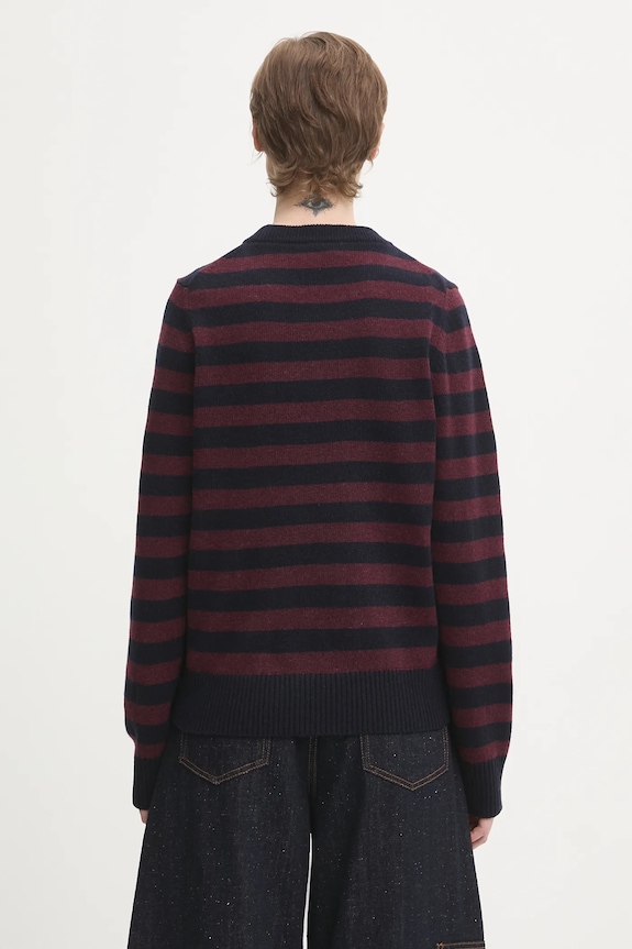 Odzież GANNI sweter z dodatkiem wełny Graphic Wool Mix Poodle Stripe K2567 bordowy