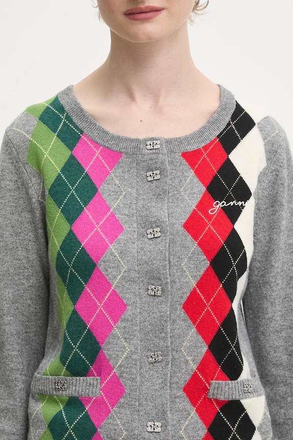 GANNI kardigan wełniany Cashmere Wool Mix szary K2512