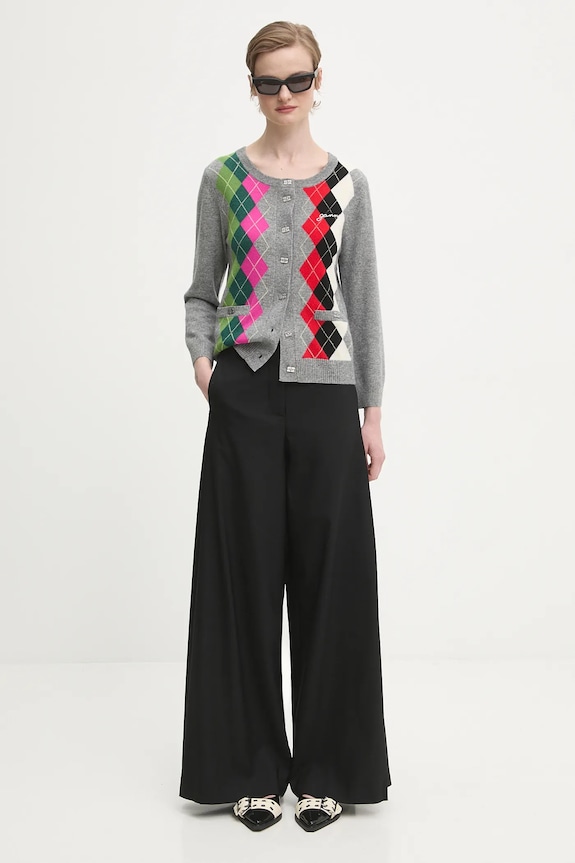 GANNI kardigan wełniany Cashmere Wool Mix K2512 szary