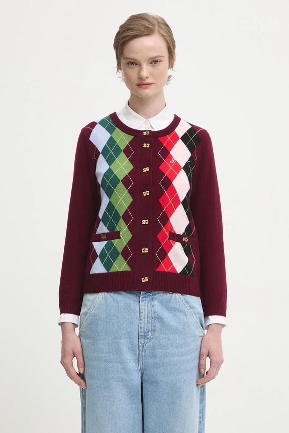 GANNI kardigan wełniany Cashmere Wool Mix wełna bordowy K2532