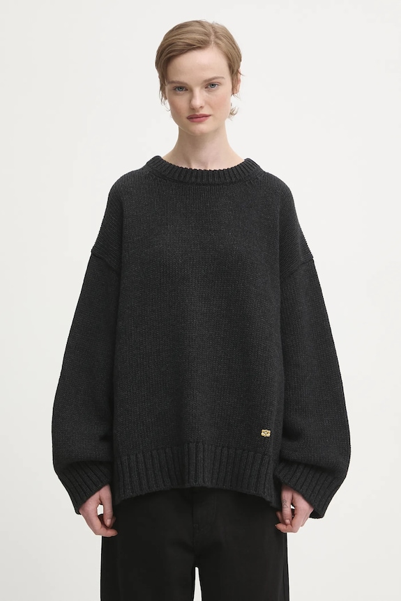 GANNI sweter z dodatkiem wełny Chunky Wool Mix okrągły szary K2610