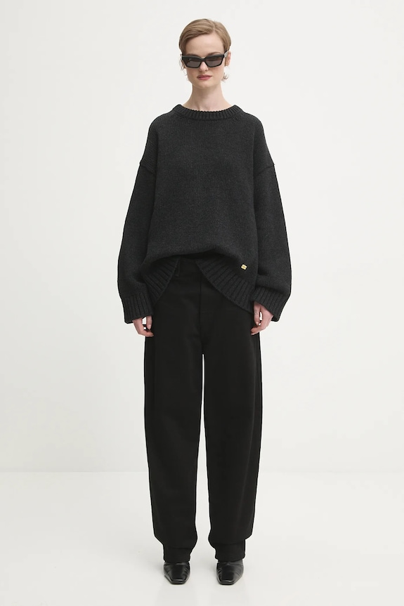 GANNI sweter z dodatkiem wełny Chunky Wool Mix K2610 szary