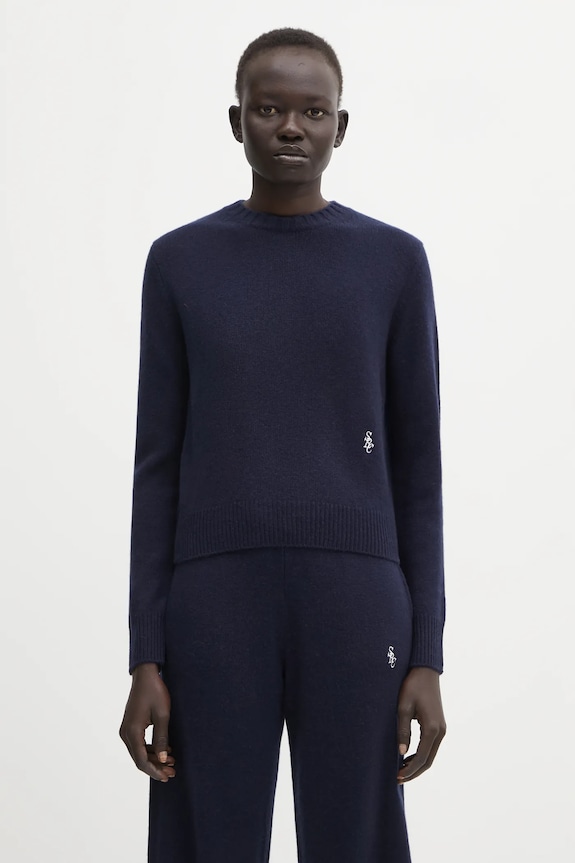 Шерстяной свитер Sporty & Rich SRC Cashmere круглый вырез тёмно-синий WS01264302BL106