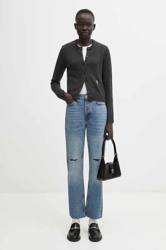 Sporty & Rich kardigan wełniany SRC Cashmere WS07364302GY11 szary