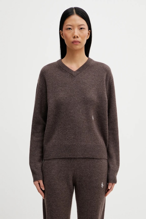 Шерстяной свитер Sporty & Rich SRC Cashmere шерсть коричневый WS07666302BR27