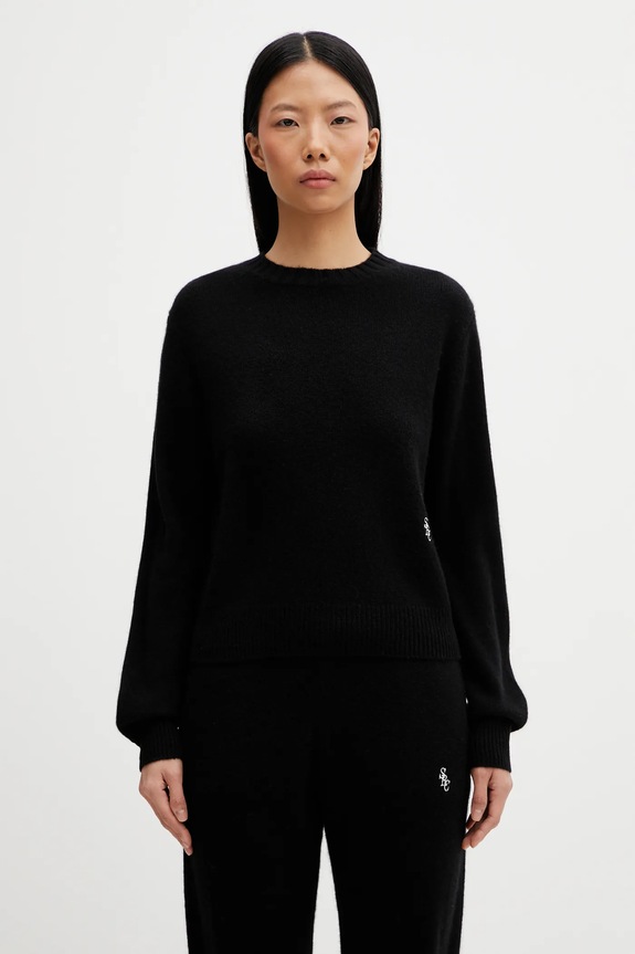 Шерстяной свитер Sporty & Rich SRC Cashmere круглый вырез чёрный WS01267302BA01