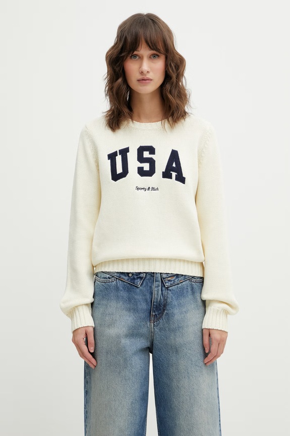 Sporty & Rich cotton jumper USA Knitted fine-knit beige WS06567643WH37