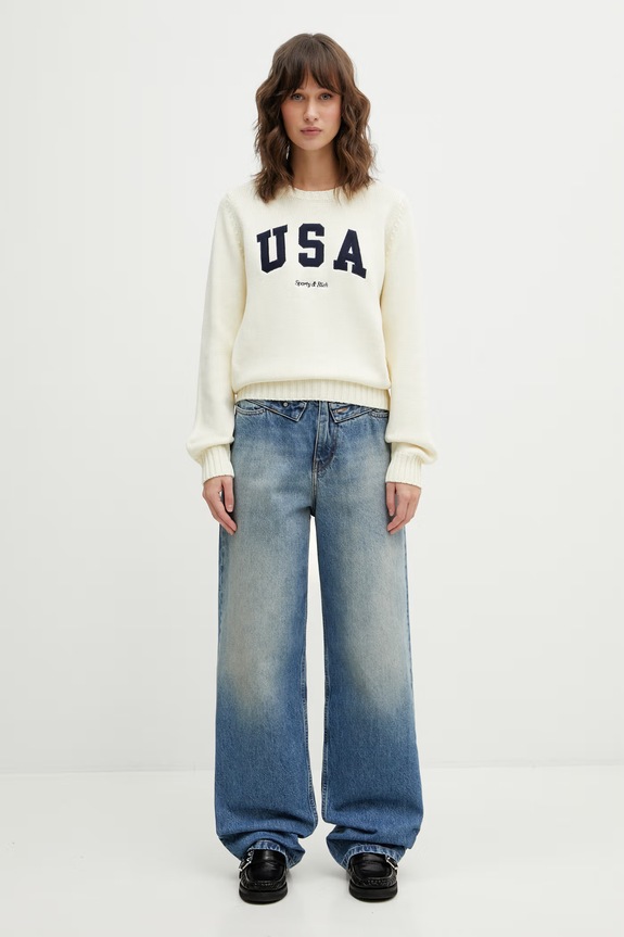 Sporty & Rich cotton jumper USA Knitted WS06567643WH37 beige