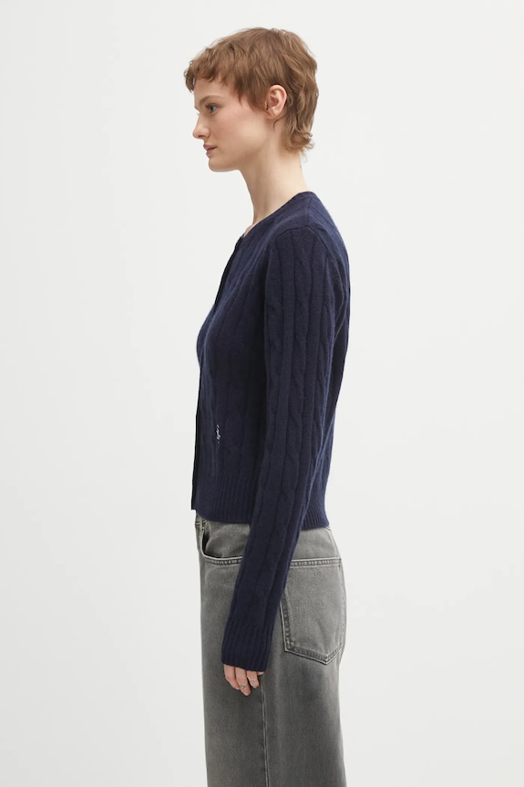 Шерстяной кардиган Sporty & Rich SRC Cableknit Cashmere CA00365302BL106 тёмно-синий AW25