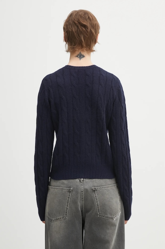 Одежда Шерстяной кардиган Sporty & Rich SRC Cableknit Cashmere CA00365302BL106 тёмно-синий