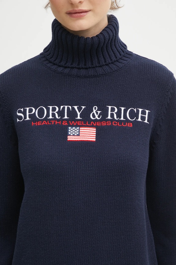 Бавовняний светр Sporty & Rich S&R Nautical Knitted темно-синій WS07263178BL106