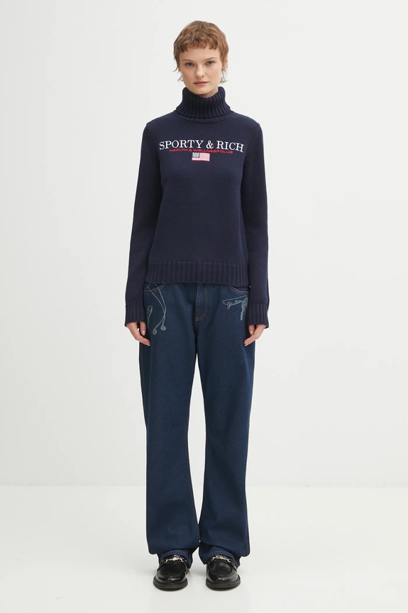 Бавовняний светр Sporty & Rich S&R Nautical Knitted WS07263178BL106 темно-синій