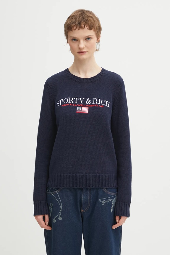 Бавовняний светр Sporty & Rich S&R Nautical Knitted бавовна темно-синій WS06563178BL106