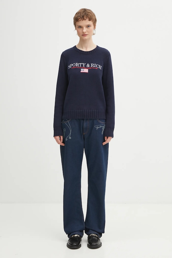 Бавовняний светр Sporty & Rich S&R Nautical Knitted WS06563178BL106 темно-синій