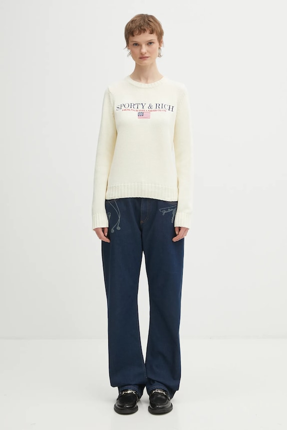 Хлопковый свитер Sporty & Rich S&R Nautical Knitted WS06563178WH37 бежевый